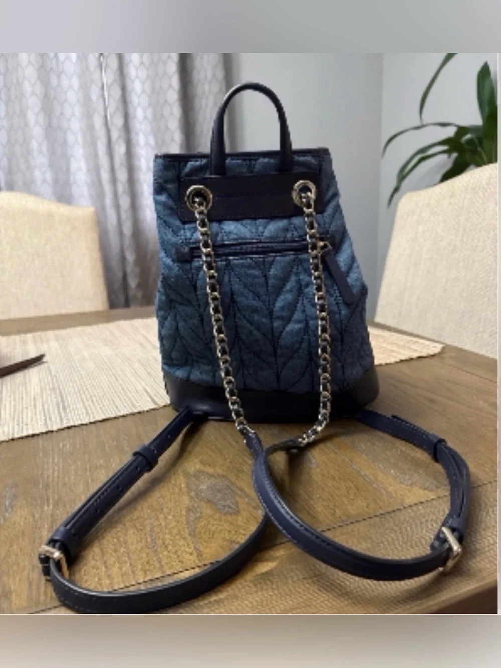 kate spade Quilted Blue Chain-Detail Backpack